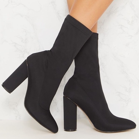 Black block heel sock boots - Picture 2 of 5